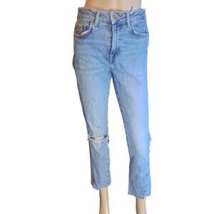 Zara Classic Blue Ripped Knee Women's Jeans Ankle Crop Size 4